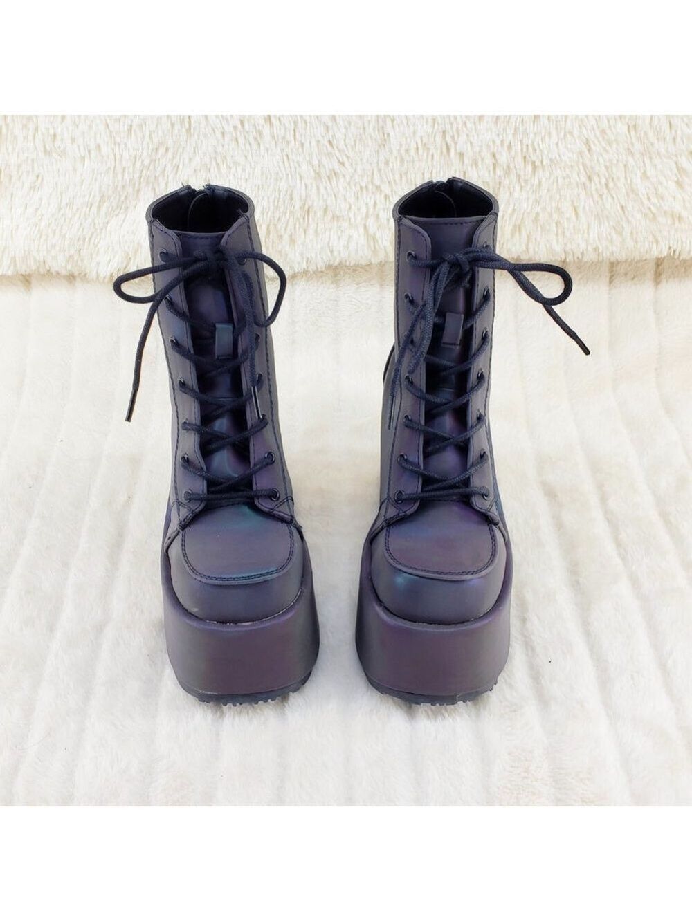 Camel Purple Green Reflective Rave Royalty Festival Platform Ankle Boots - Picture 4 of 15